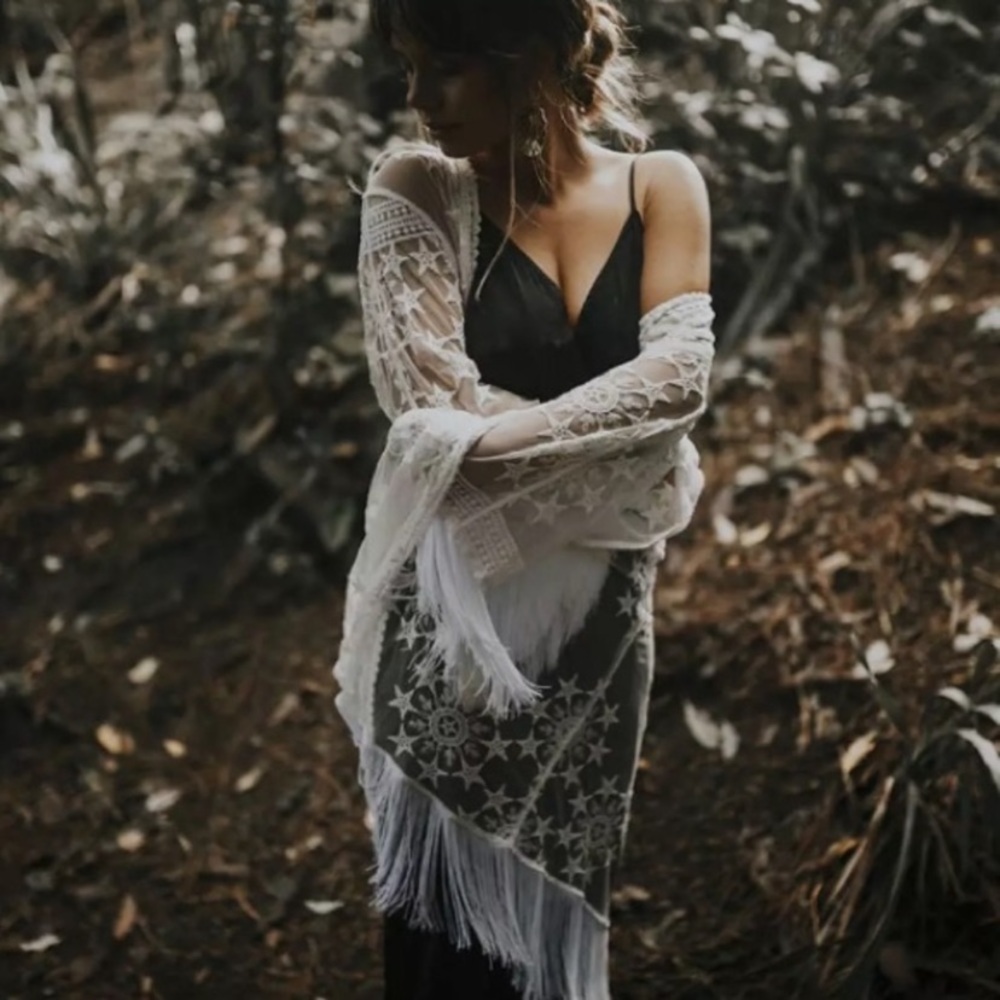 SOLD OUT Bohemian Star Embroidered Sheer Mesh Kimono Wrap - Picture 12 of 12